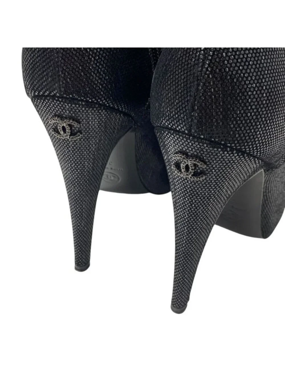 Chanel Boots Short Shoes Leather Black Coco Mark Metallic - Picture 9 of 9